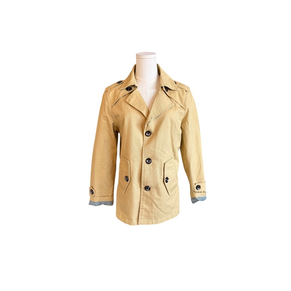 Whatlees Tan Trench Coat Gingham Lined Button Up Jacket Size M